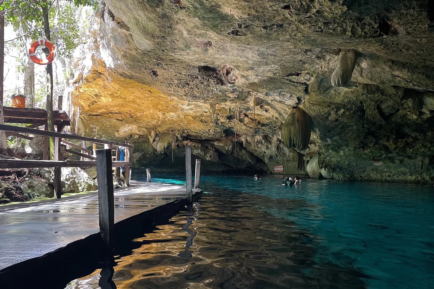 Entrada al agua del cenote Dos Ojos en México